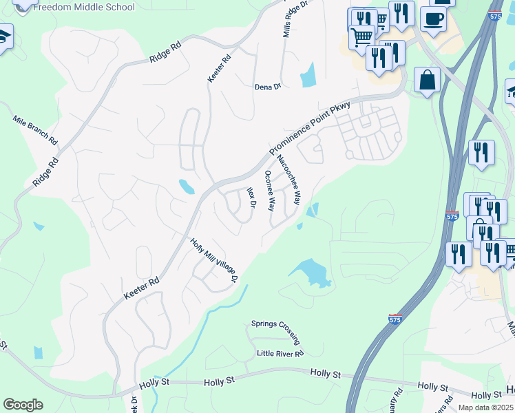 map of restaurants, bars, coffee shops, grocery stores, and more near 162 Ilex Drive in Canton