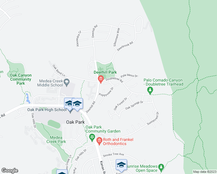 map of restaurants, bars, coffee shops, grocery stores, and more near 6837 Poppyview Drive in Oak Park