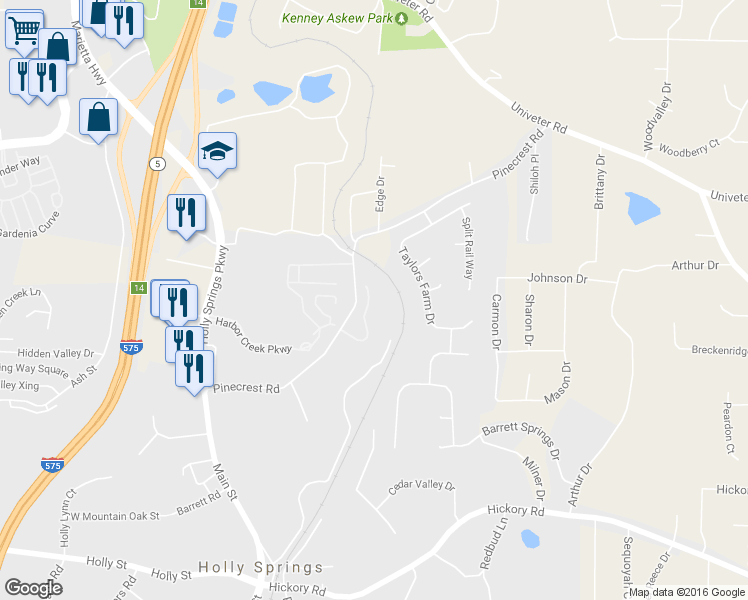 map of restaurants, bars, coffee shops, grocery stores, and more near 150 Cypress Court in Canton