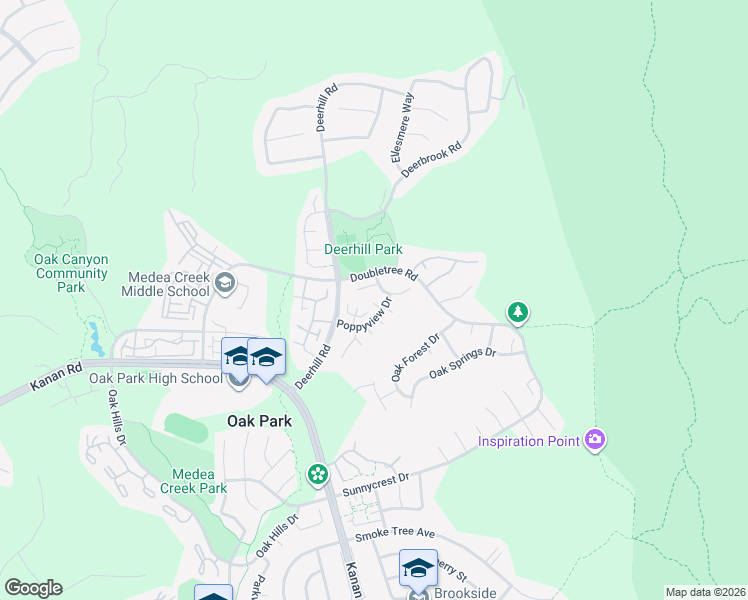 map of restaurants, bars, coffee shops, grocery stores, and more near 6837 Poppyview Drive in Oak Park