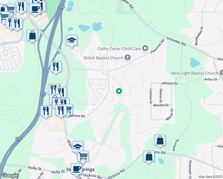 map of restaurants, bars, coffee shops, grocery stores, and more near 150 Cypress Court in Canton