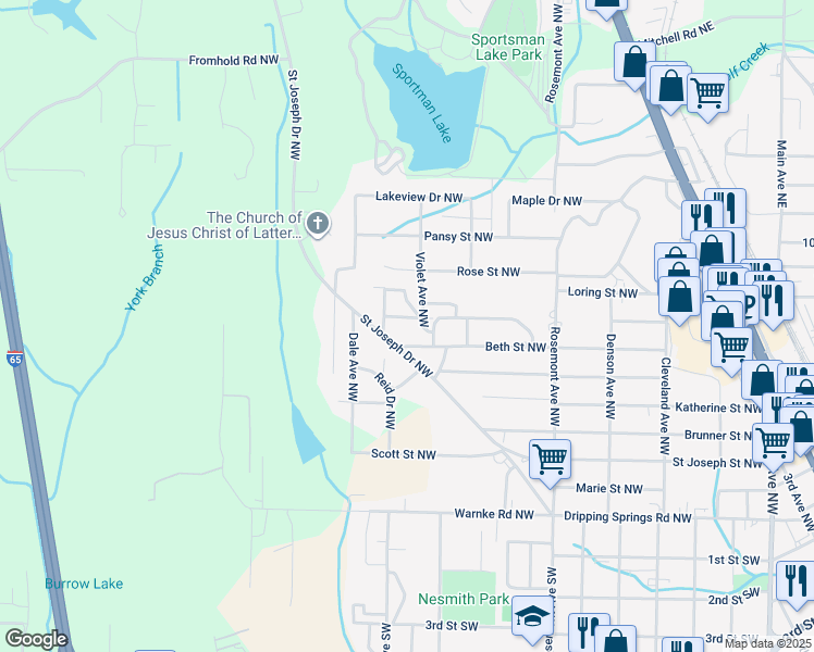 map of restaurants, bars, coffee shops, grocery stores, and more near 1612 Woodard Drive Northwest in Cullman