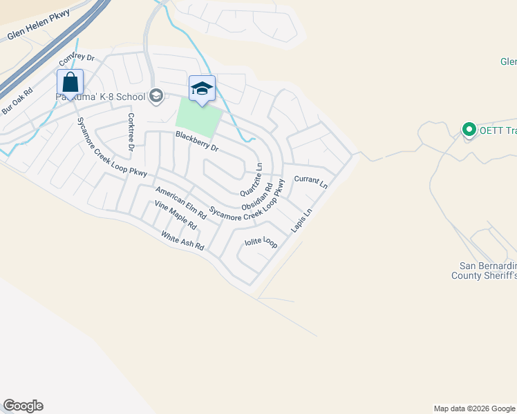 map of restaurants, bars, coffee shops, grocery stores, and more near 3937 Obsidian Road in San Bernardino