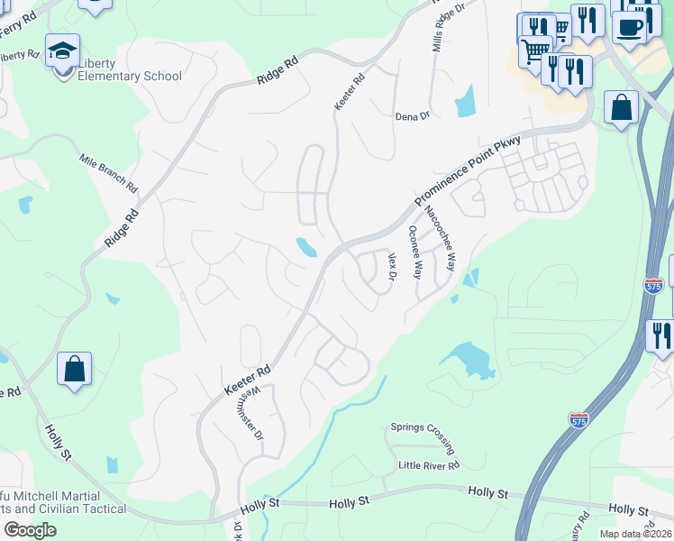 map of restaurants, bars, coffee shops, grocery stores, and more near 255 Osmanthus Way in Canton