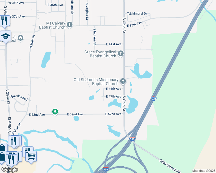 map of restaurants, bars, coffee shops, grocery stores, and more near 1201 East 46th Avenue in Pine Bluff