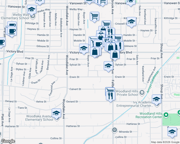 map of restaurants, bars, coffee shops, grocery stores, and more near 6224 Royer Avenue in Los Angeles