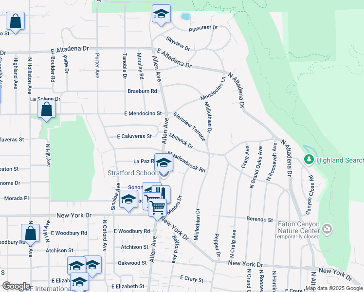 map of restaurants, bars, coffee shops, grocery stores, and more near 1994 Midwick Drive in Altadena