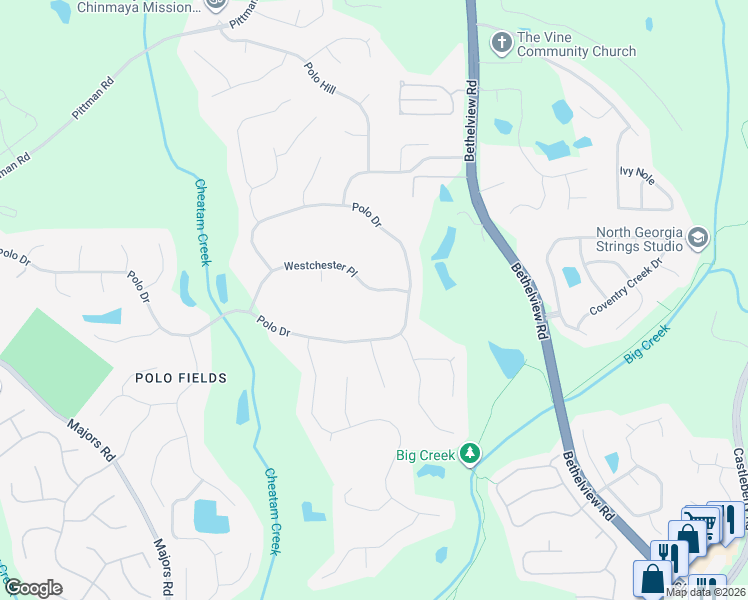 map of restaurants, bars, coffee shops, grocery stores, and more near 6470 Westchester Pl in Cumming