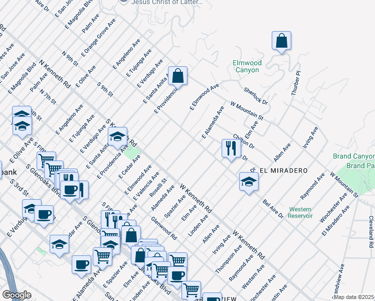 map of restaurants, bars, coffee shops, grocery stores, and more near 918 East Valencia Avenue in Burbank
