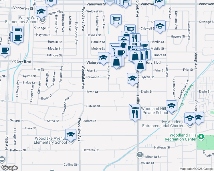 map of restaurants, bars, coffee shops, grocery stores, and more near 6224 Royer Avenue in Los Angeles