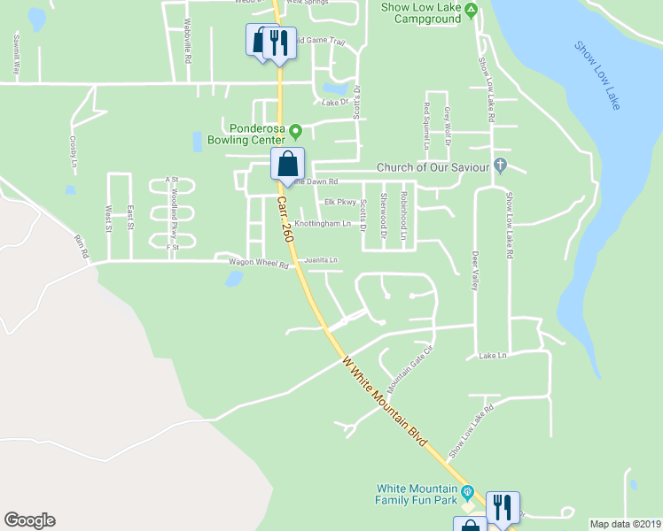 map of restaurants, bars, coffee shops, grocery stores, and more near 5350 West Glen Abbey Trail in Pinetop-Lakeside