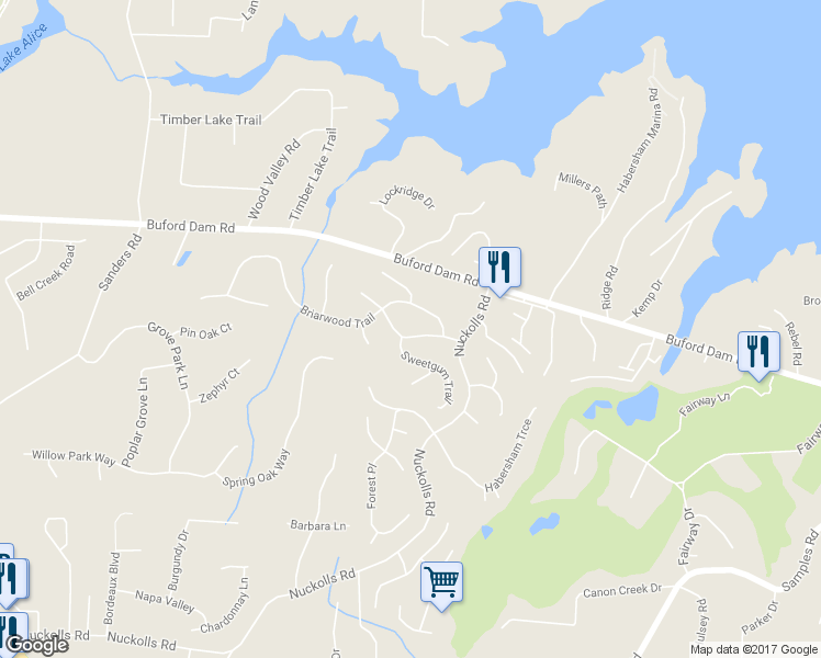 map of restaurants, bars, coffee shops, grocery stores, and more near 1830 Crescent Ridge in Cumming