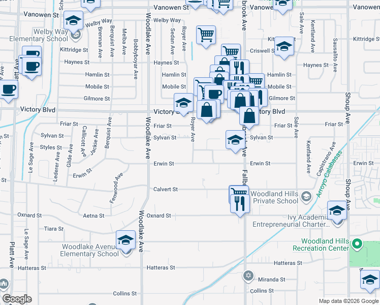 map of restaurants, bars, coffee shops, grocery stores, and more near 6224 Royer Avenue in Los Angeles