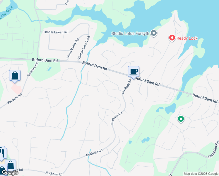 map of restaurants, bars, coffee shops, grocery stores, and more near 1830 Crescent Ridge in Cumming