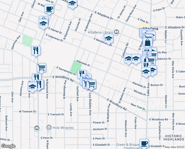 map of restaurants, bars, coffee shops, grocery stores, and more near 2216 Santa Anita Avenue in Altadena