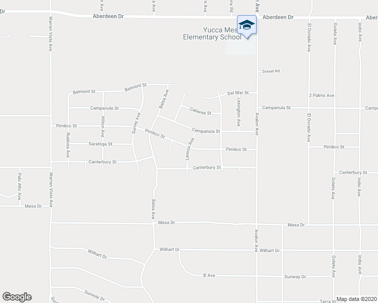 map of restaurants, bars, coffee shops, grocery stores, and more near 58253 Pimlico Street in Yucca Valley