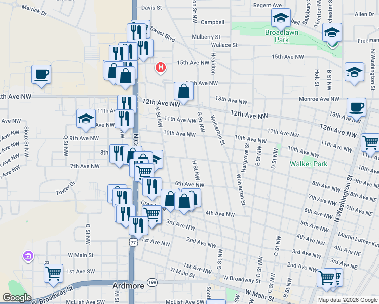 map of restaurants, bars, coffee shops, grocery stores, and more near 808 H Street Northwest in Ardmore