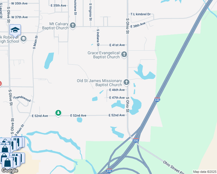 map of restaurants, bars, coffee shops, grocery stores, and more near 1201 East 46th Avenue in Pine Bluff