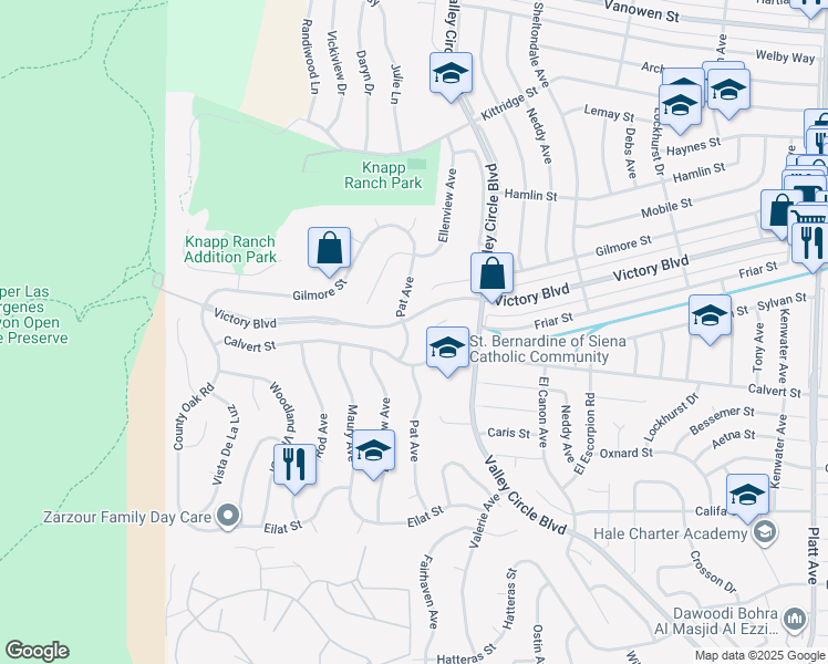map of restaurants, bars, coffee shops, grocery stores, and more near 6178 Pat Avenue in Los Angeles