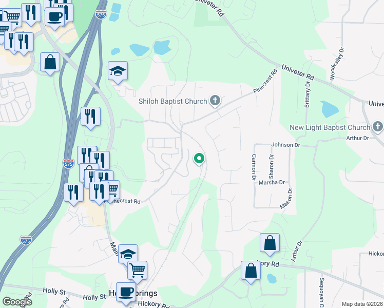 map of restaurants, bars, coffee shops, grocery stores, and more near 150 Cypress Court in Canton