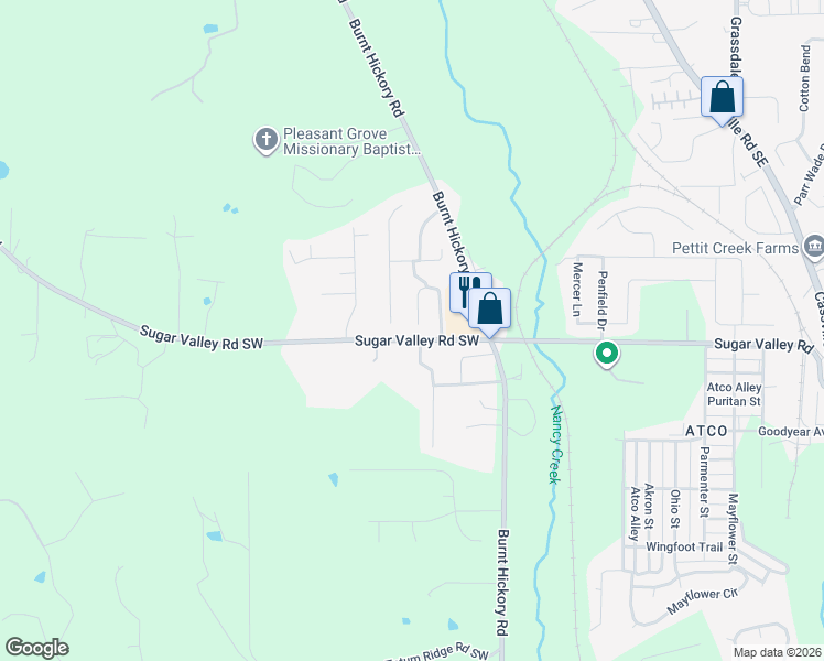 map of restaurants, bars, coffee shops, grocery stores, and more near 70 Oakbrook Drive in Cartersville