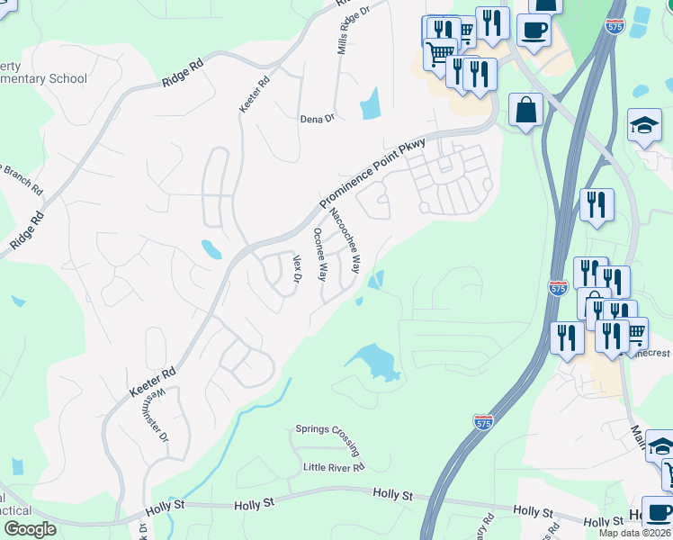 map of restaurants, bars, coffee shops, grocery stores, and more near 506 Sautee Place in Canton