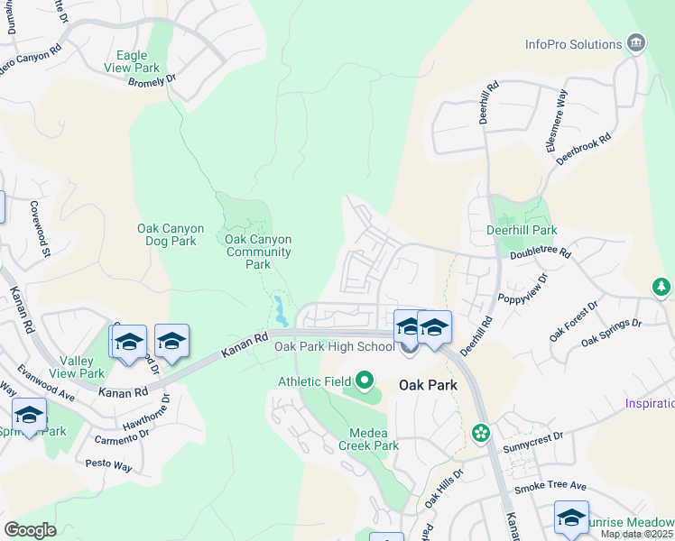 map of restaurants, bars, coffee shops, grocery stores, and more near 653 Oak Run Trail in Oak Park