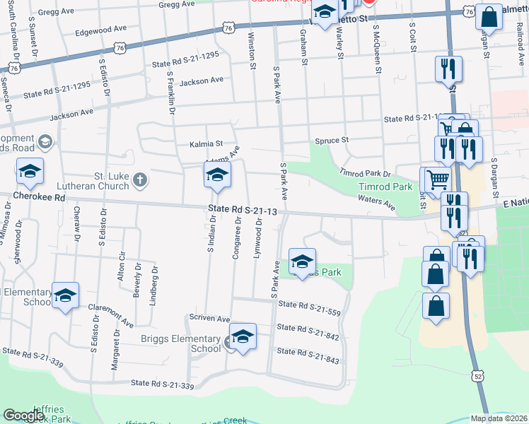 map of restaurants, bars, coffee shops, grocery stores, and more near 804 Lynwood Drive in Florence