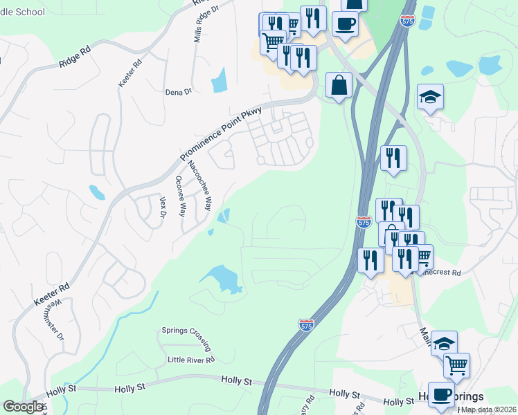 map of restaurants, bars, coffee shops, grocery stores, and more near 126 Hidden Creek Drive in Canton