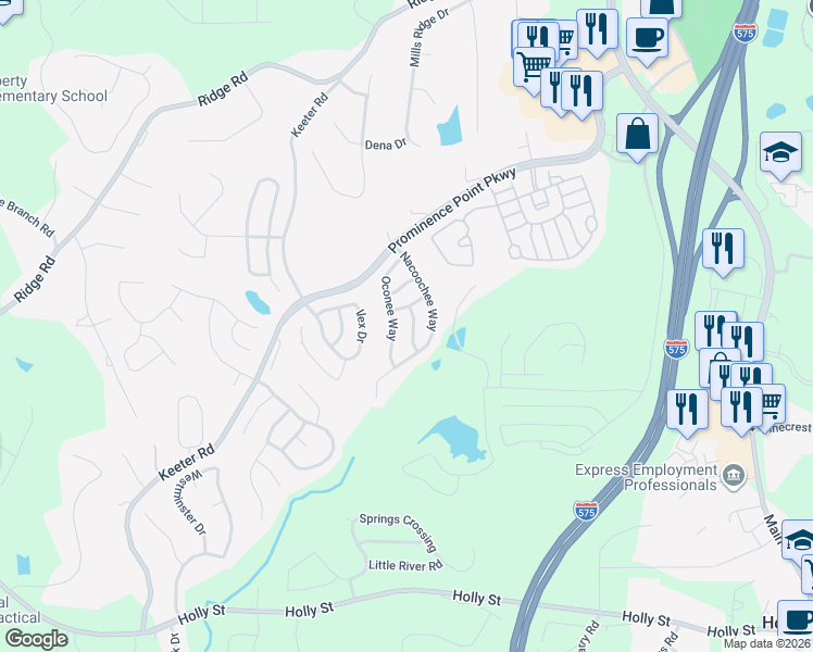 map of restaurants, bars, coffee shops, grocery stores, and more near 506 Sautee Place in Canton