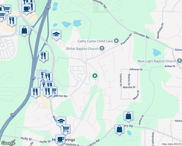 map of restaurants, bars, coffee shops, grocery stores, and more near 156 Cypress Court in Canton