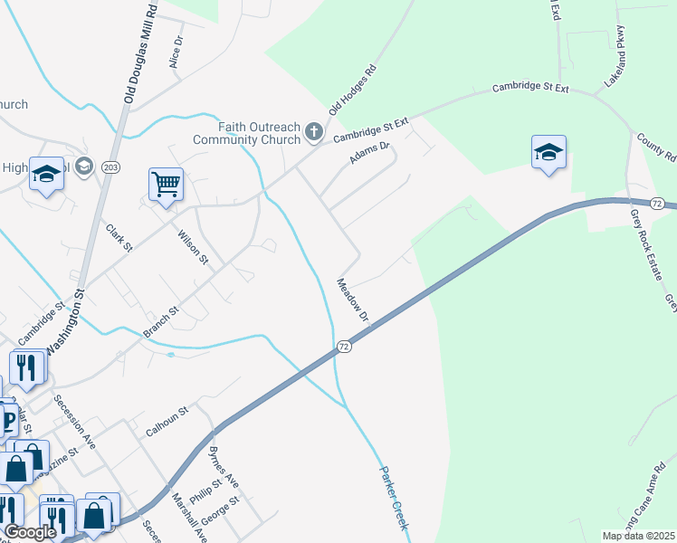 map of restaurants, bars, coffee shops, grocery stores, and more near 412 Meadow Drive in Abbeville