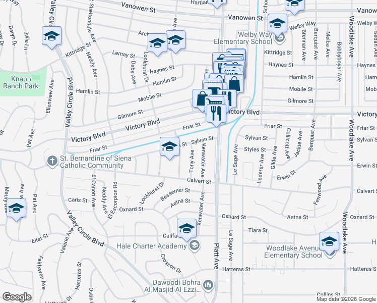 map of restaurants, bars, coffee shops, grocery stores, and more near 6213 Tony Avenue in Los Angeles