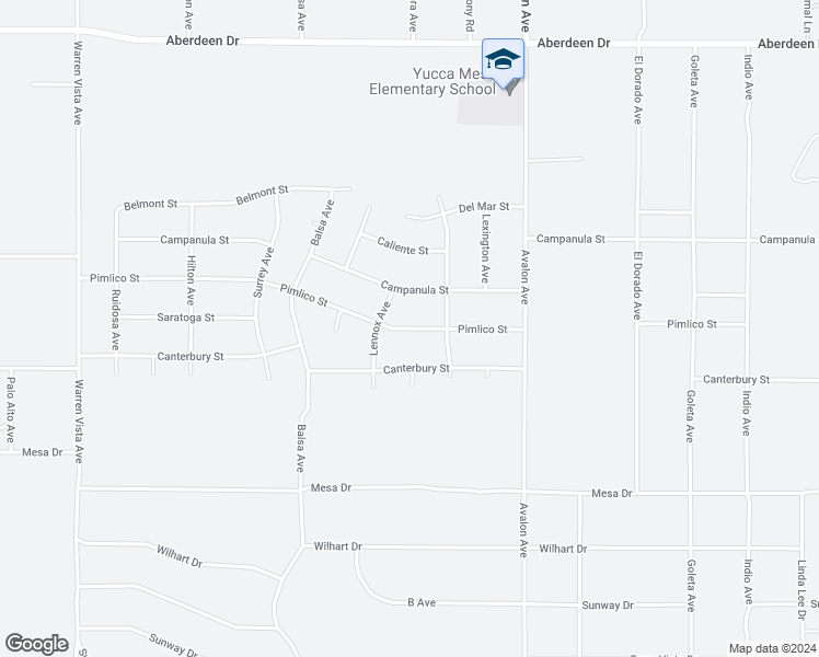 map of restaurants, bars, coffee shops, grocery stores, and more near 58332 Pimlico Street in Yucca Valley