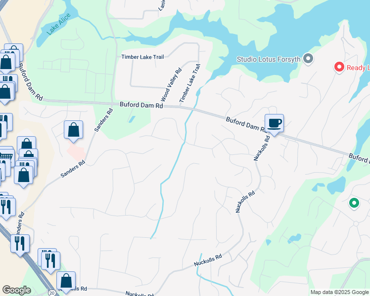 map of restaurants, bars, coffee shops, grocery stores, and more near 2255 Briarwood Trail in Cumming