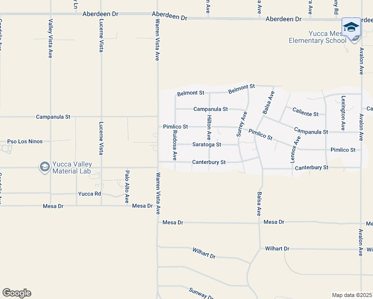 map of restaurants, bars, coffee shops, grocery stores, and more near 57817 Saratoga Street in Yucca Valley