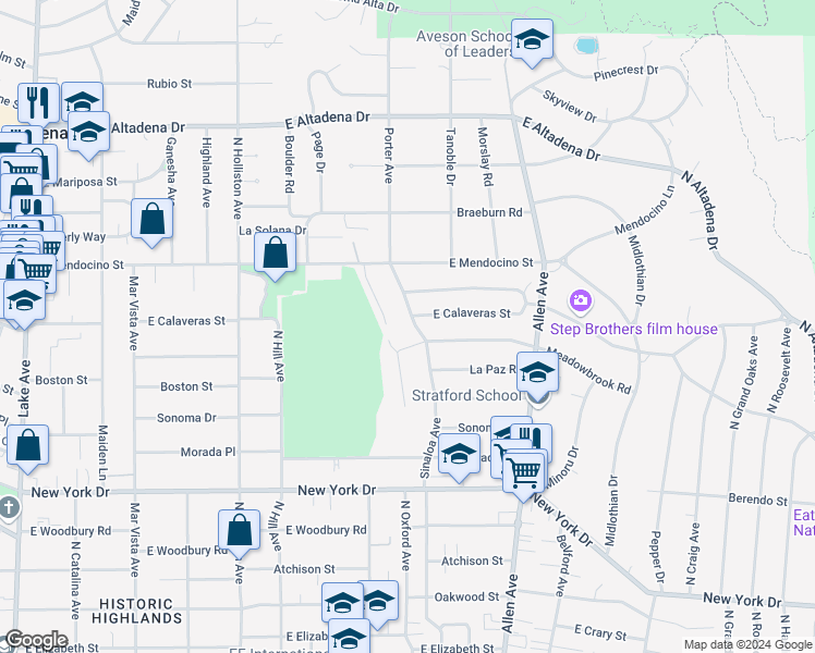 map of restaurants, bars, coffee shops, grocery stores, and more near 2221 Sinaloa Avenue in Altadena