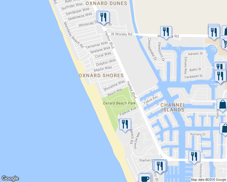 map of restaurants, bars, coffee shops, grocery stores, and more near 4930 Oceanaire Street in Oxnard