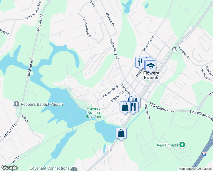 map of restaurants, bars, coffee shops, grocery stores, and more near 6556 Above Tide Place in Flowery Branch