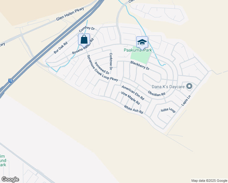 map of restaurants, bars, coffee shops, grocery stores, and more near 17963 Passion Flower Lane in San Bernardino