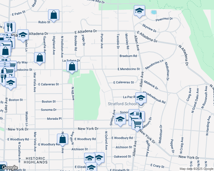 map of restaurants, bars, coffee shops, grocery stores, and more near 2221 Sinaloa Avenue in Altadena