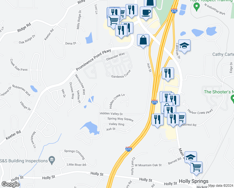 map of restaurants, bars, coffee shops, grocery stores, and more near 333 Hidden Creek Lane in Canton