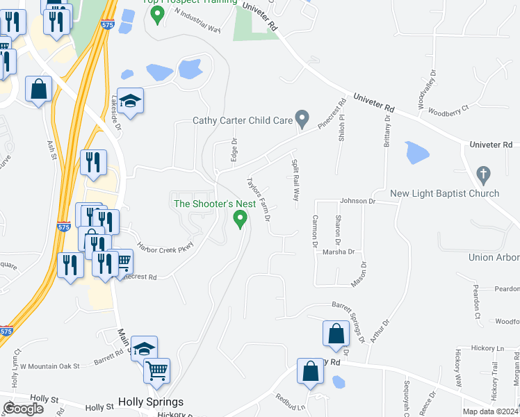 map of restaurants, bars, coffee shops, grocery stores, and more near 244 Taylors Farm Drive in Canton