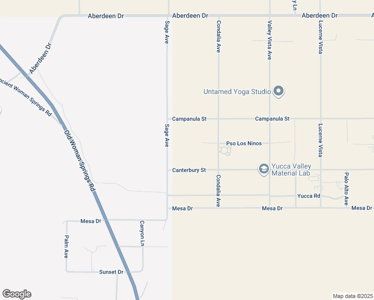 map of restaurants, bars, coffee shops, grocery stores, and more near 3833 Sage Ave in Yucca Valley