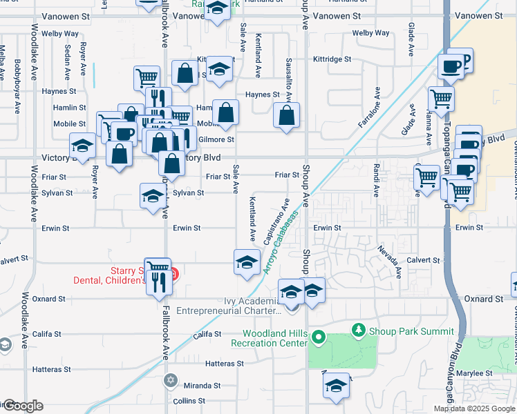 map of restaurants, bars, coffee shops, grocery stores, and more near 22530 Styles Street in Los Angeles