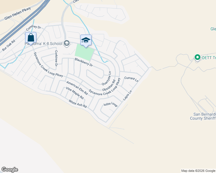 map of restaurants, bars, coffee shops, grocery stores, and more near 3937 Obsidian Road in San Bernardino
