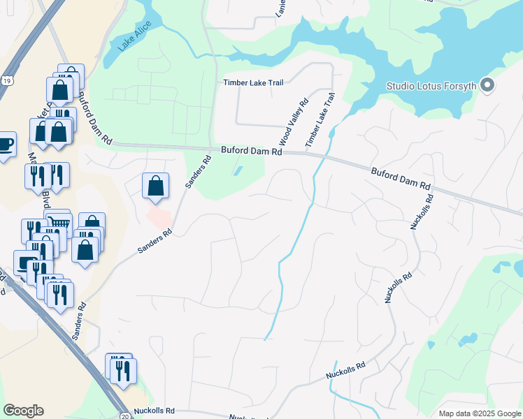 map of restaurants, bars, coffee shops, grocery stores, and more near 1165 Pin Oak Court in Cumming