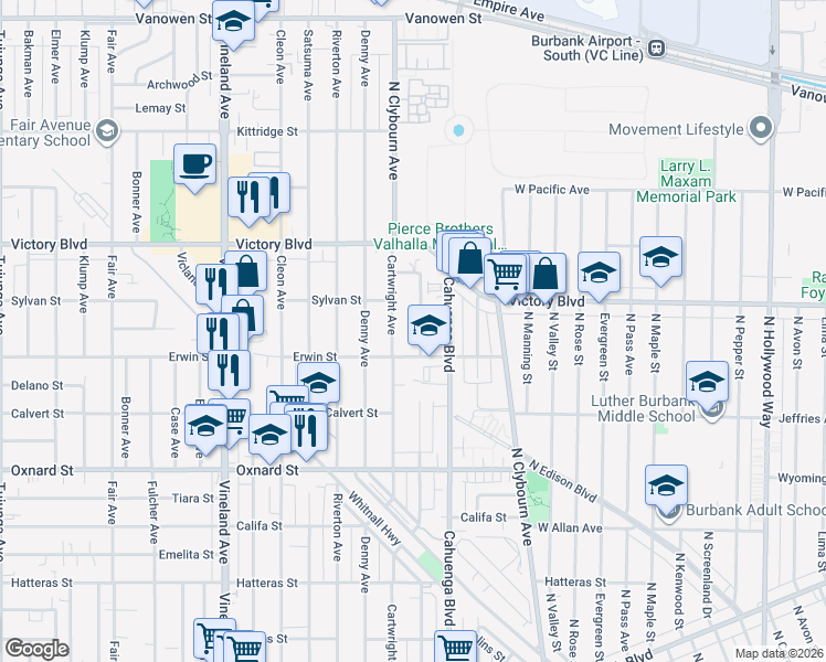 map of restaurants, bars, coffee shops, grocery stores, and more near 6227 Willowcrest Avenue in Los Angeles