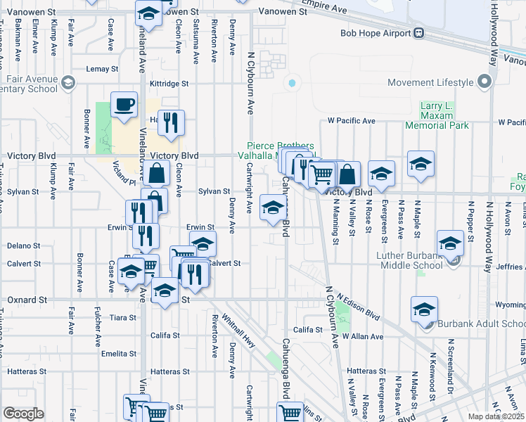 map of restaurants, bars, coffee shops, grocery stores, and more near 6227 Willowcrest Avenue in Los Angeles