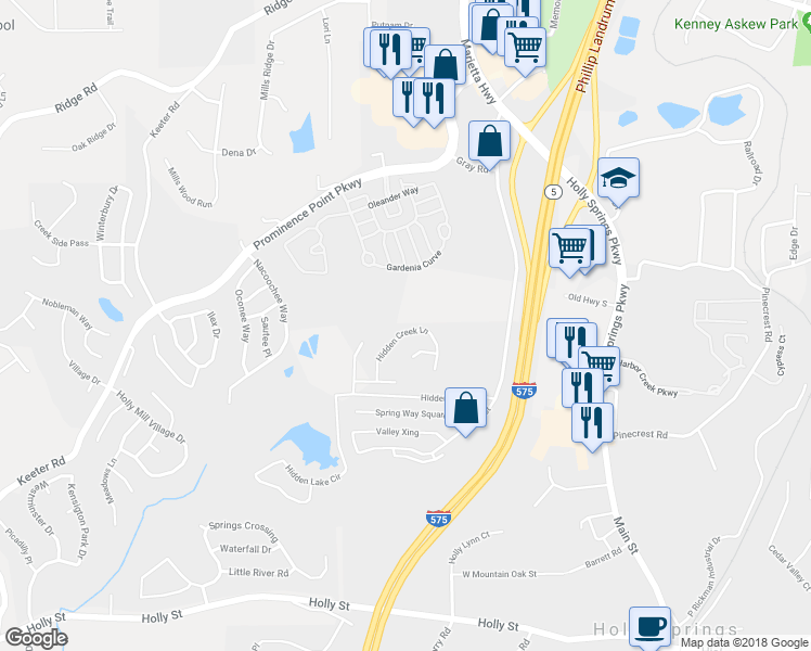 map of restaurants, bars, coffee shops, grocery stores, and more near 337 Hidden Creek Lane in Canton